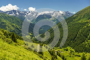 Passo Gavia, mountain pass in Lombardy, Italy, to Val Camonica at summer