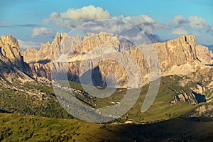 Passo Giau, evening view from Alps Dolomites mountains