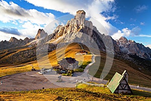 Passo Giau near Cortina d Ampezzo and mout Ra Gusela