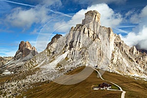 Passo Giau near Cortina d Ampezzo and mout Ra Gusela