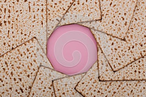 Passover background Matzah mandala design flat lay pink pesach Jewish holiday Nisan