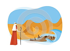 Passover card with Moses Looking at Egypt- Vector