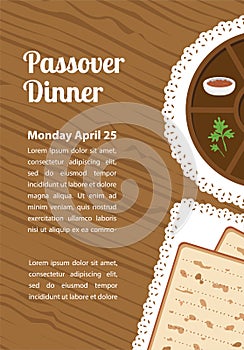 Passover dinner, seder pesach. table with passover plate and traditional food