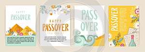 Passover greeting car set. seder pesach initation, greeting card template or holiday flyer. happy passover in English