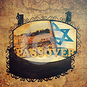 Passover holiday vintage signboard.