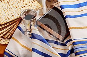 Passover matzoh jewish holiday bread and kosher wine