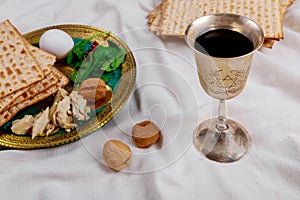 Passover matzoh jewish holiday bread over table