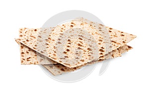 Passover matzos isolated on white. Pesach celebration