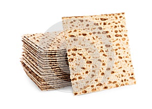 Passover matzos isolated on white. Pesach celebration