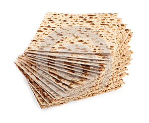 Passover matzos isolated on white. Pesach celebration