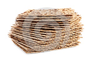 Passover matzos isolated on white. Pesach celebration