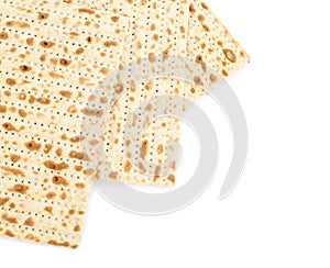 Passover matzos isolated on white. Pesach celebration
