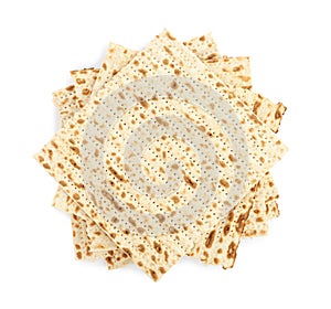 Passover matzos isolated on white. Pesach celebration