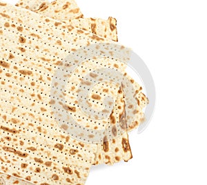 Passover matzos isolated on white. Pesach celebration