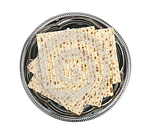 Passover matzos isolated on white. Pesach celebration