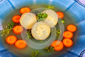 Passover Pesach holiday delicious Matzoh ball soup with matzah photo