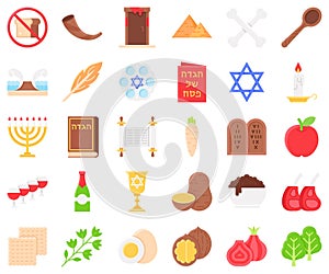 Passover related flat icon set, vector illustration