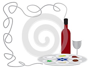 Passover plate, Elijah cup and wine bottle with Gray frame