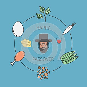 Passover seder plate with line icons. Vector