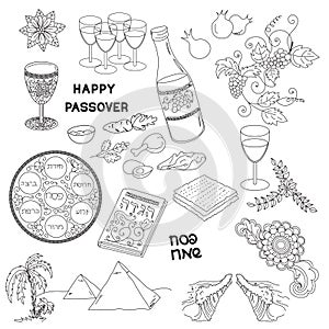 Passover symbols doodles set