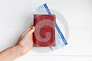 Passport with air tickets. Immigration or tourism concept