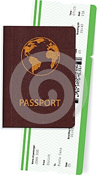 Passport and airline boarding pass ticket