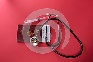 Passport on background, health and prevention coronavirus, medicine, migration photo