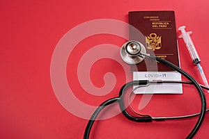 passport on background, health and prevention coronavirus, medicine, migration photo