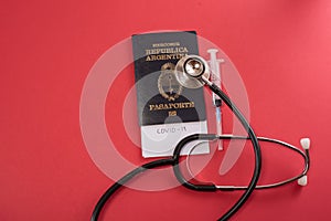 passport on background, health and prevention coronavirus, medicine, migration photo