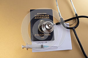 passport on background, health and prevention coronavirus, medicine, migration photo