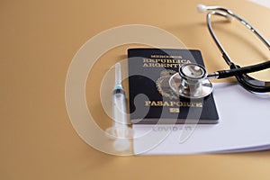 Passport on background, health and prevention coronavirus, medicine, migration photo