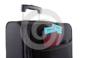 Passport on bag, vacation travel suitcase concept,  luggage