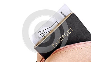 Passport in the bag on white background