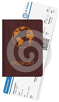 Passport and boarding pass isolated on white