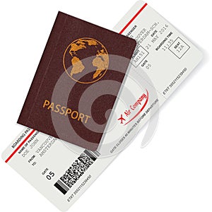 Passport and boarding pass isolated on white