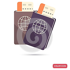 Passport with boarding passes color flat icon