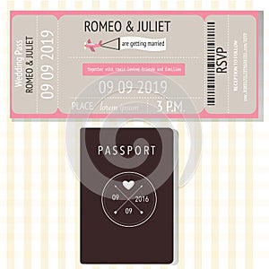 Passport and broading pass design wedding invitation cards