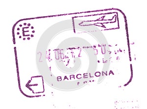 Passport customs entry stamp in the airport of Barcelona, Spain