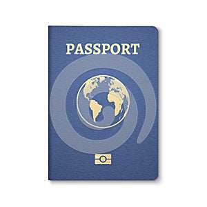 Passport document ID. International pass for tourism travel. Emigration passport citizen ID with globe photo