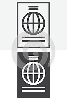 Passport document vector icon set in line and solid style
