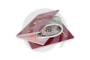 Passport and Dollar Money Banknotes
