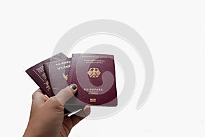 Passport of Germany, Thailand, and Belgium isolated on white background