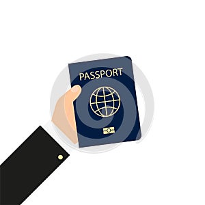 Passport in hand in flat style, 