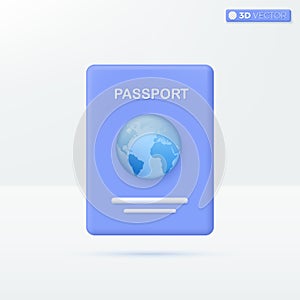 Passport ID document icon symbols. Travel, citizen identity, tourism immigration concept. 3D vector isolated illustration design.
