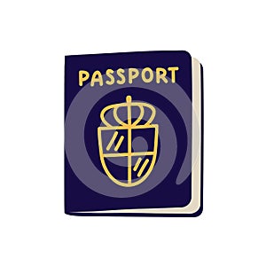 Passport, ID document. Legal pass, book cover with abstract national emblem. Closed identification pasport of photo