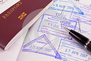 Passport and immigration stamps