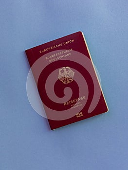 Passport isolated on purple background