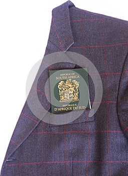 South African passport in jacket