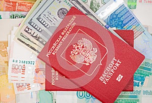 Passport with money dollar euro RUR