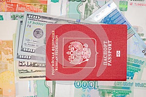 Passport with money dollar euro RUR